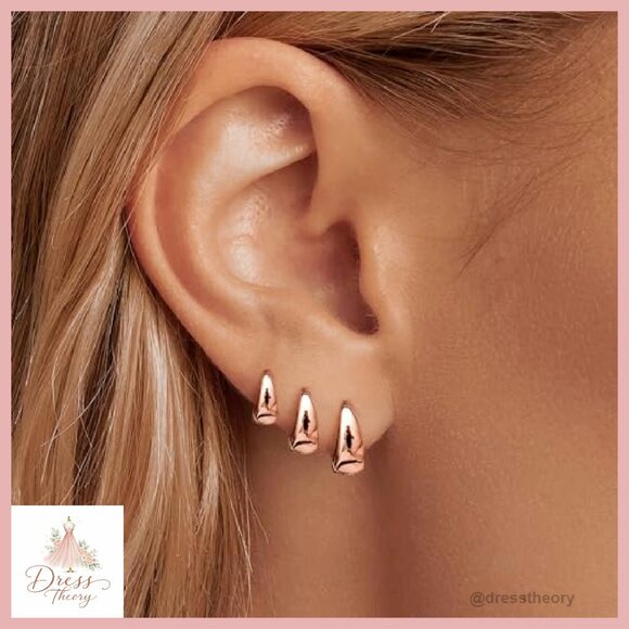 Small Gold Hoop Earrings 14K Gold Plated Hypoallergenic Chunky Huggies - Picture 3 of 6